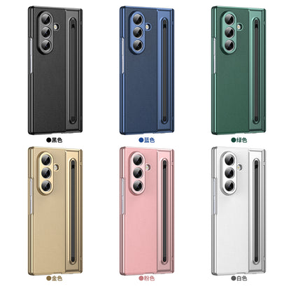 Suitable for Samsung Z Fold8 Ultra Gold Armor Pen Slot Folding Phone Case Plain Leather Shockproof 7/6 Case Film Protective Cover