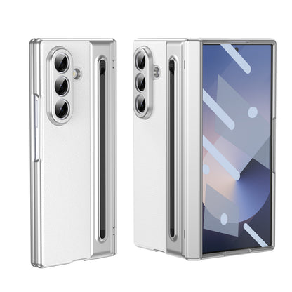 Suitable for Samsung Z Fold8 Ultra Gold Armor Pen Slot Folding Phone Case Plain Leather Shockproof 7/6 Case Film Protective Cover