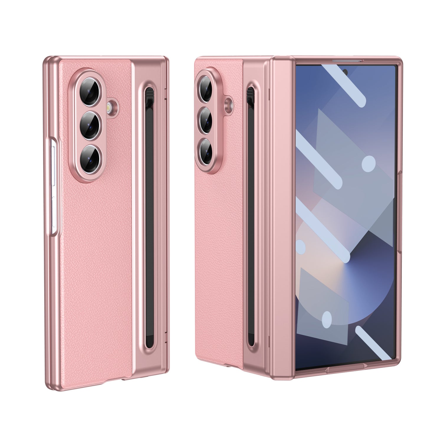 Suitable for Samsung Z Fold8 Ultra Gold Armor Pen Slot Folding Phone Case Plain Leather Shockproof 7/6 Case Film Protective Cover