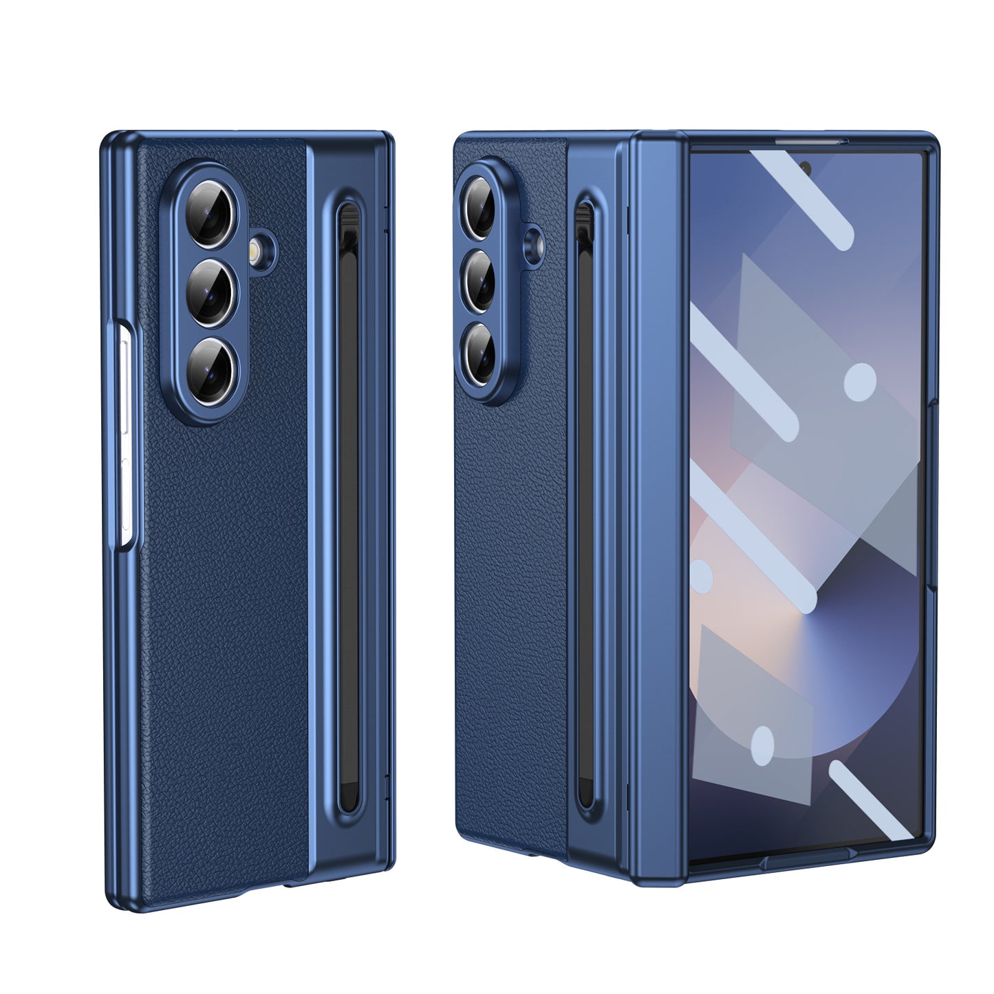 Suitable for Samsung Z Fold8 Ultra Gold Armor Pen Slot Folding Phone Case Plain Leather Shockproof 7/6 Case Film Protective Cover