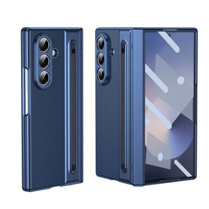 Suitable for Samsung Z Fold8 Ultra Gold Armor Pen Slot Folding Phone Case Plain Leather Shockproof 7/6 Case Film Protective Cover