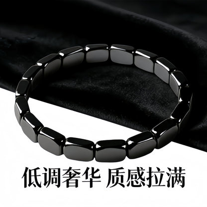 Cross-Border European and American Fashion Hot-Selling Hematite Black Gallstone Elastic Square Beaded Unisex Bracelet Jewelry Wholesale