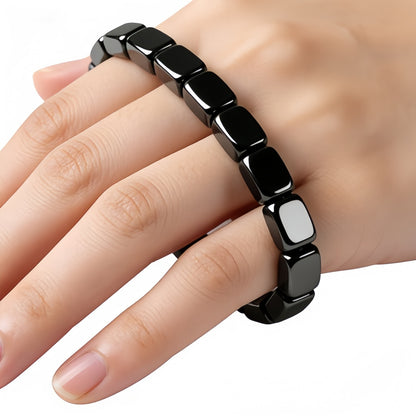 Cross-Border European and American Fashion Hot-Selling Hematite Black Gallstone Elastic Square Beaded Unisex Bracelet Jewelry Wholesale
