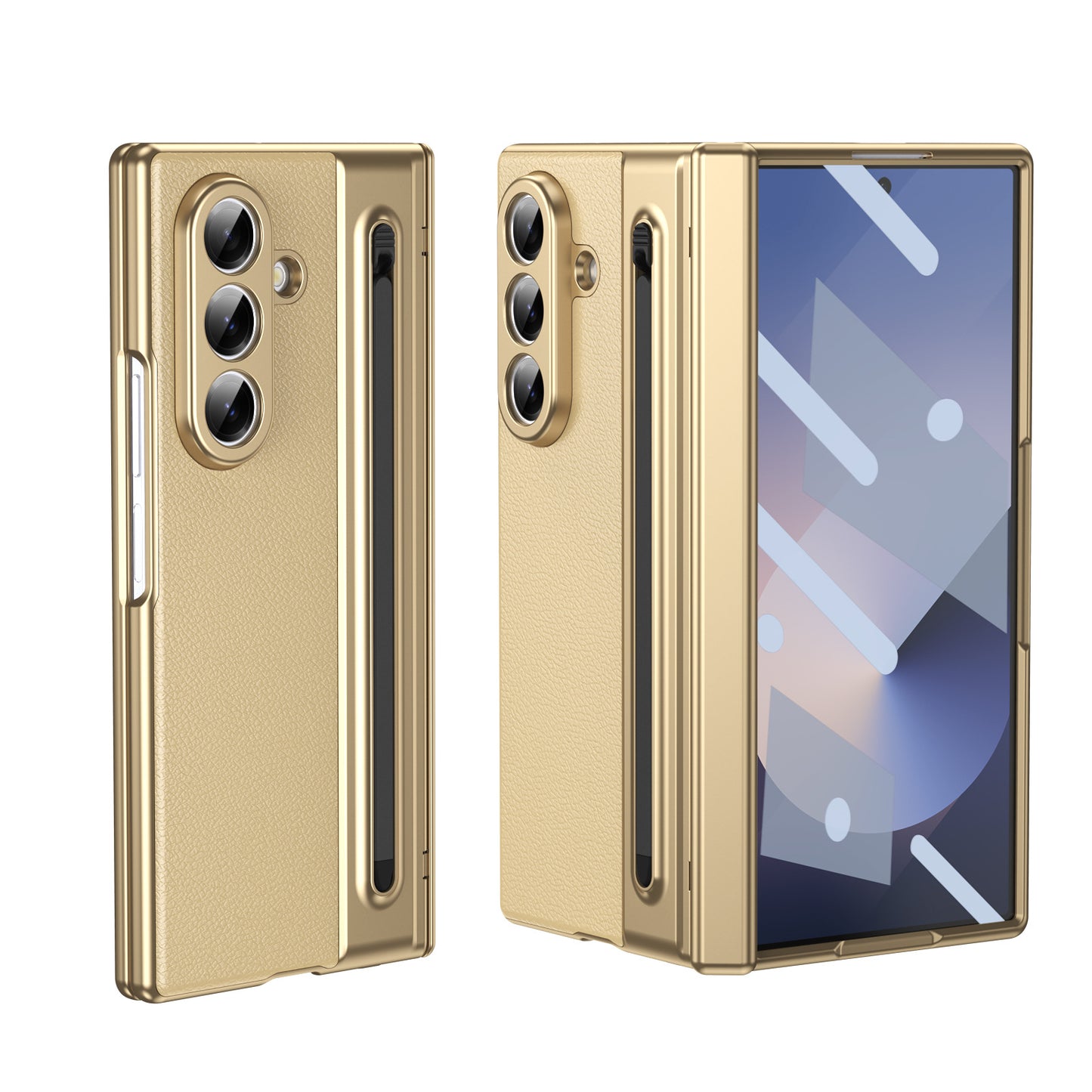 Suitable for Samsung Z Fold8 Ultra Gold Armor Pen Slot Folding Phone Case Plain Leather Shockproof 7/6 Case Film Protective Cover