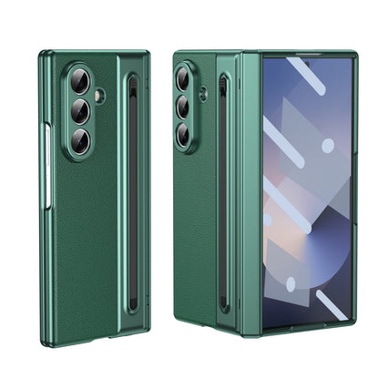 Suitable for Samsung Z Fold8 Ultra Gold Armor Pen Slot Folding Phone Case Plain Leather Shockproof 7/6 Case Film Protective Cover